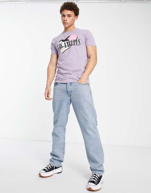 Hollister retro logo t-shirt in lilac, 2 of 4
