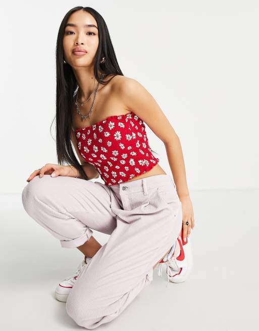 Hollister reverisble shirred tube top in floral print ASOS