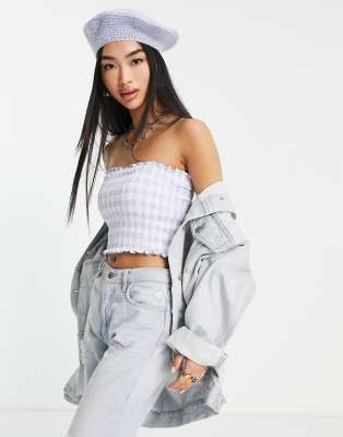 Hollister reverisble shirred tube top in gingham print