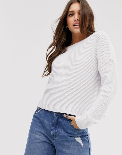 Hollister slouchy off the shoulder sweater in white