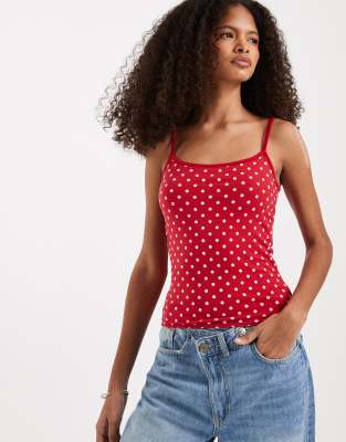 Hollister reversible cami top in red polka dots