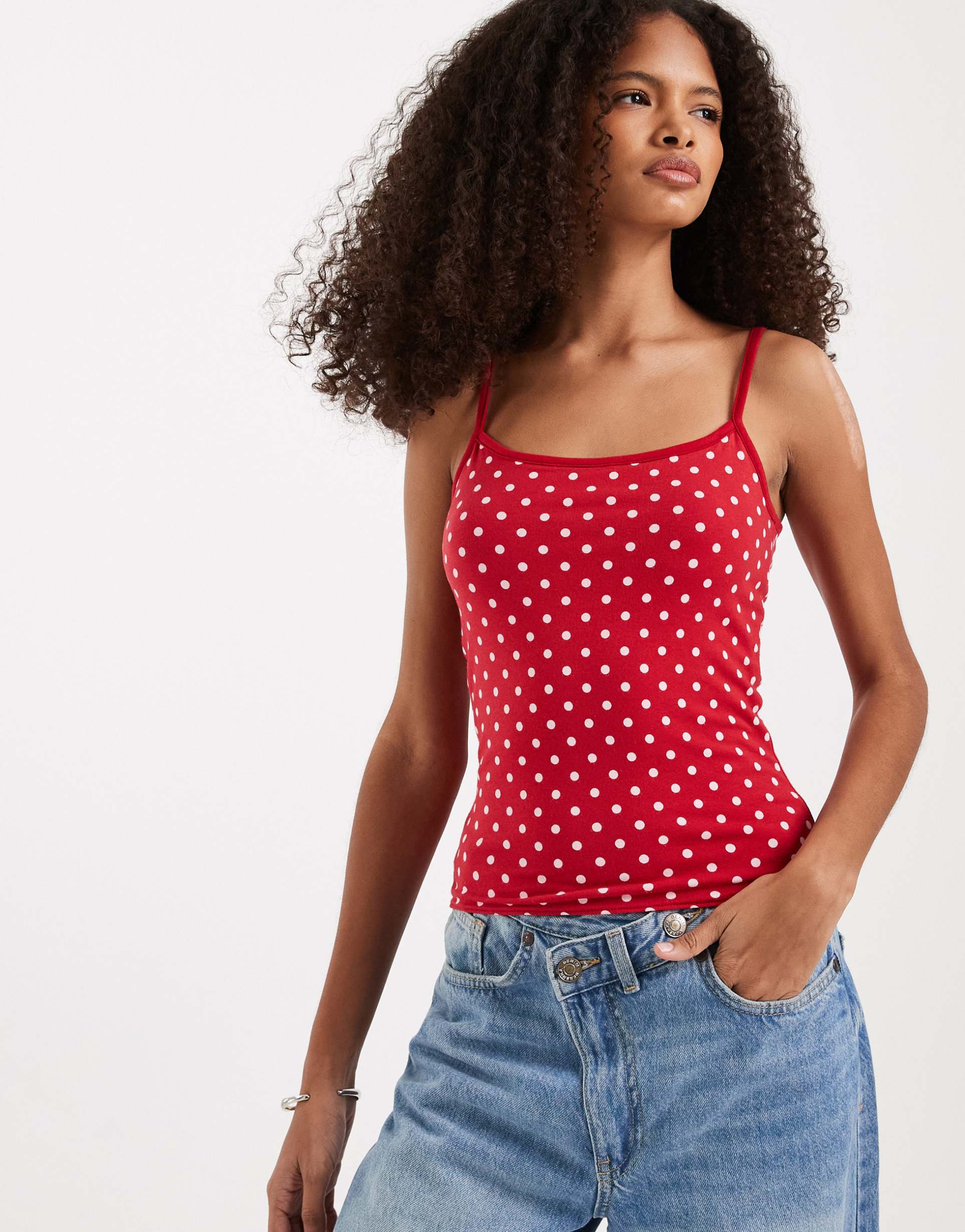 hollister reversible cami top in red polka dots