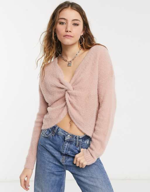Hollister reversible cozy knitted sweater in pink