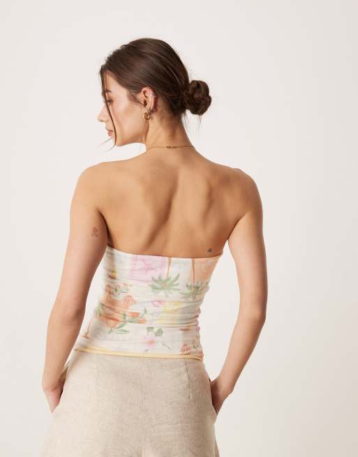 Hollister reversible foldover tube top in yellow fruit print