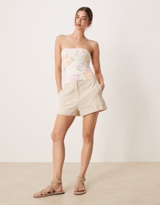 Hollister reversible foldover tube top in yellow fruit print