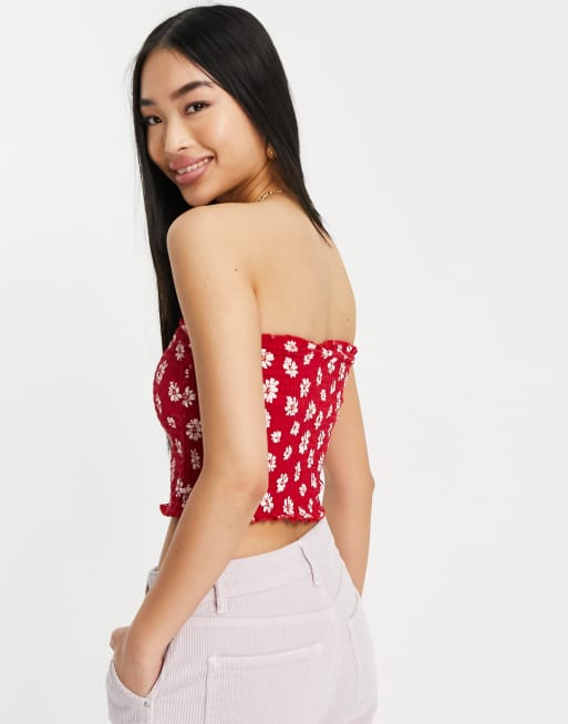 Hollister reverisble shirred tube top in floral print