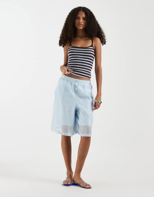 Hollister reversible square neck cami in blue and brown striped print, 3 of 4