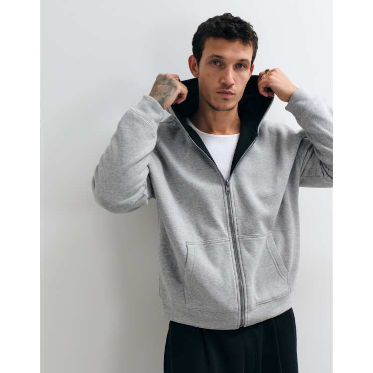 Hollister reversible zip up hoodie in black and gray | ASOS
