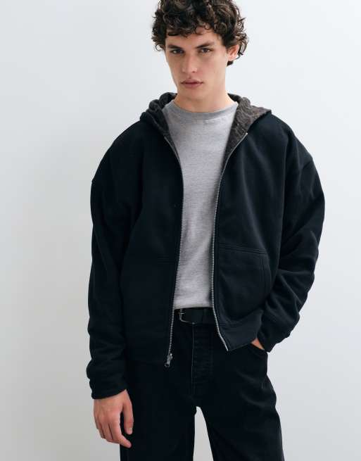 Hollister reversible zip up hoodie in black and leopard, 3 of 5