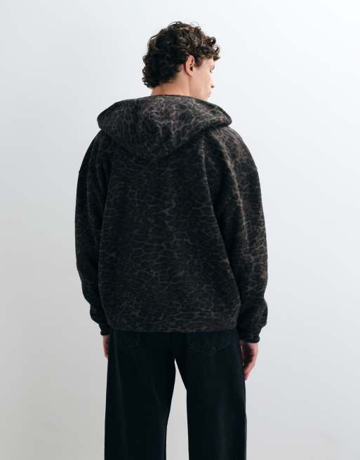 Hollister reversible zip up hoodie in black and leopard, 5 of 5