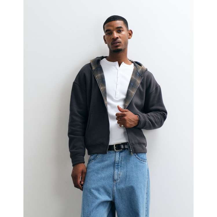 Hollister reversible zip up hoodie in black plaid | ASOS