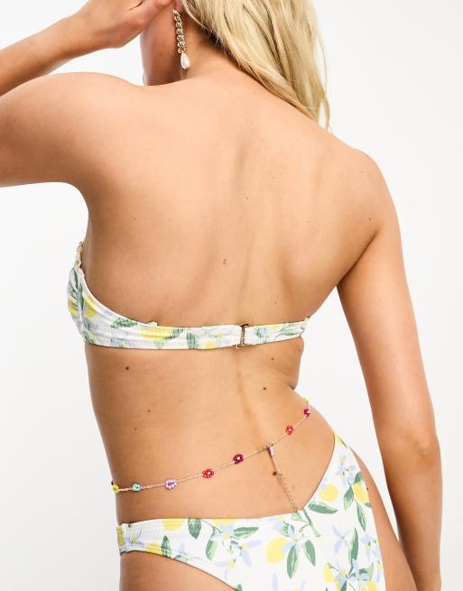 Hollister rib bandeau bikini top co ord with lemon print ASOS