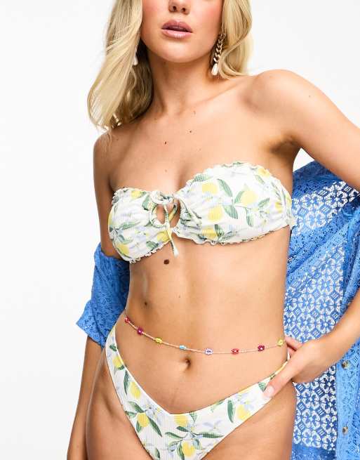 Hollister rib bandeau bikini top with lemon print (part of a set)