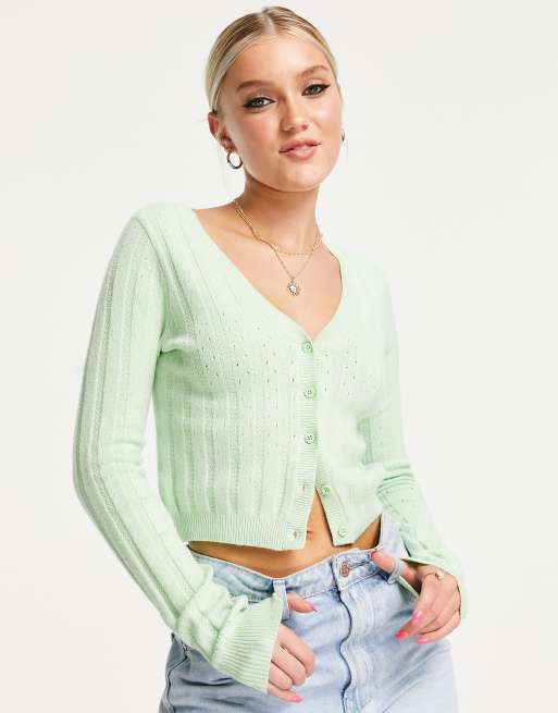 Monki Sheer Lace Cardigan Top In Green | escapeauthority.com