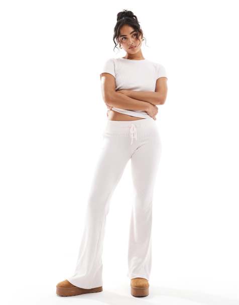 Hollister rib kickflare pants with tie waistband in pink - view 1