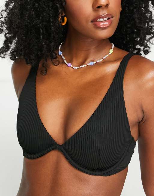 Hollister ribbed underwire co-ord bikini top in black