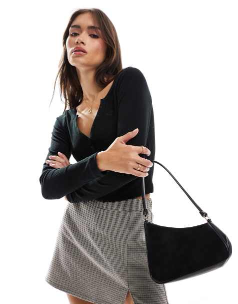Hollister ribbed button detail plunge neck top in black - view 1
