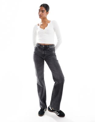 Hollister Ribbed Button Detail Plunge Neck Top In White
