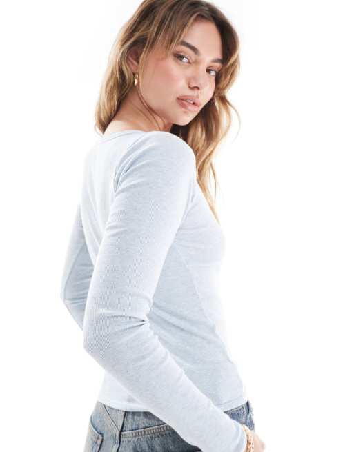 Hollister ribbed scoop neck top in blue, 4 of 4