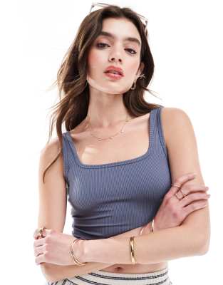 Hollister Hollister ribbed square neck vest top in dark grey 21inch