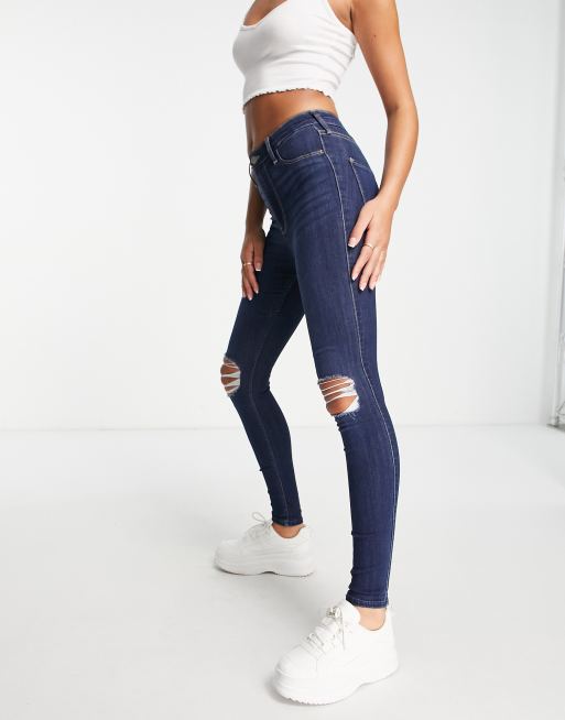 Women's Low-Rise Ripped Dark Wash Super Skinny Jeans, 40% OFF