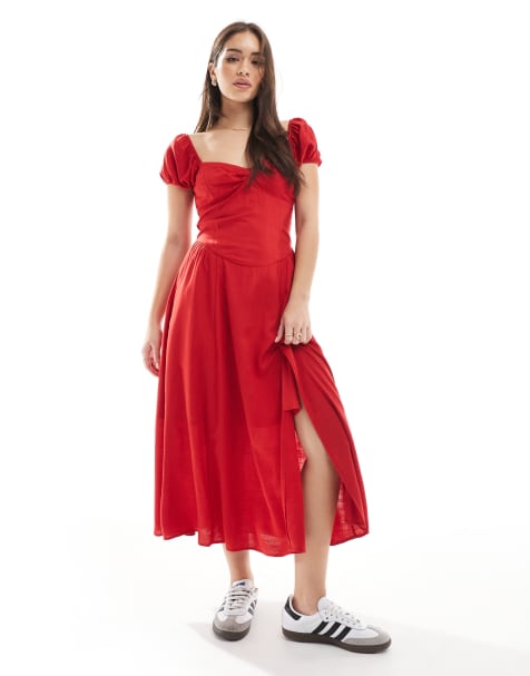 Hollister - Robe à fleurs longueur mollet à épaules dénudées, décolleté en cœur et fente sur la cuisse - Bleu - view 1