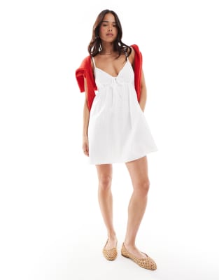 Hollister - Robe caraco babydoll avec liens noués devant - Blanc