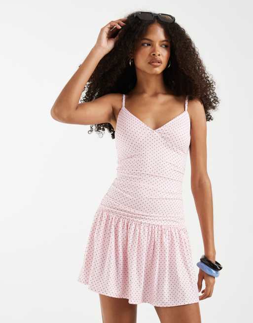 Hollister - Robe courte à bretelles et col en V - Rose pastel