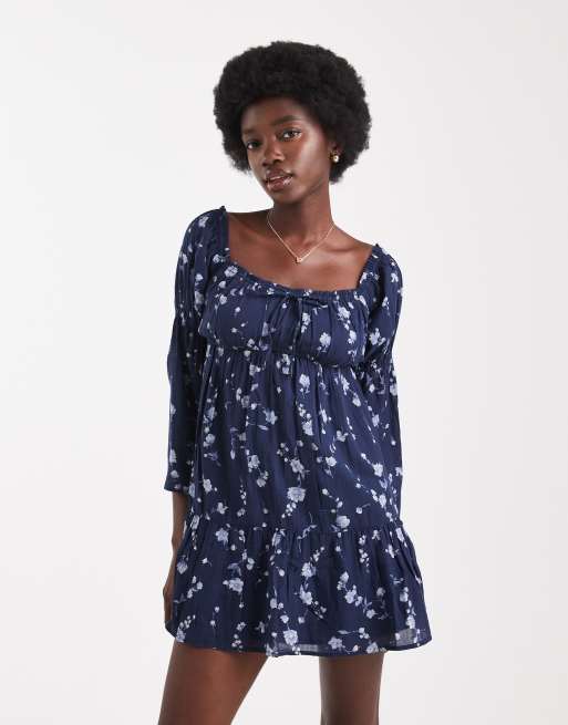 Hollister - Robe courte à imprimé fleuri et épaules dénudées - Bleu marine, 2 de 4
