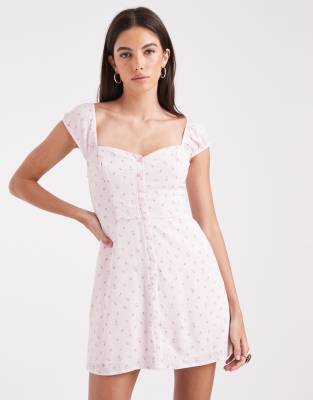 Robe courte boutonnée à manches courtes - Rose fleuri XXS