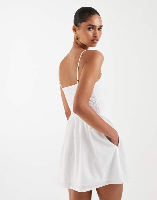 Hollister - Robe courte boutonnée devant à bretelles - Blanc, 4 de 4