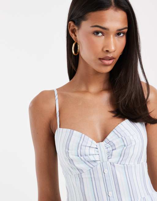 Hollister - Robe courte boutonnée devant à fines bretelles - Rayures bleues, 3 de 4