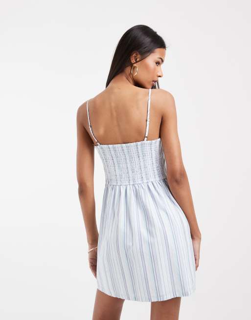 Hollister - Robe courte boutonnée devant à fines bretelles - Rayures bleues, 4 de 4