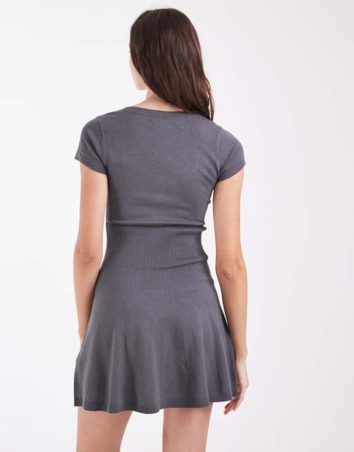 Hollister robe courte en maille à col arrondi dégagé gris charbon, 3 de 4