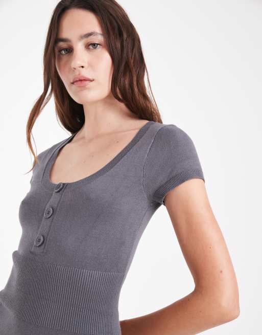Hollister robe courte en maille à col arrondi dégagé gris charbon, 4 de 4