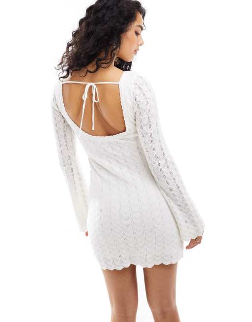 Hollister Robe courte en maille au crochet à manches longues