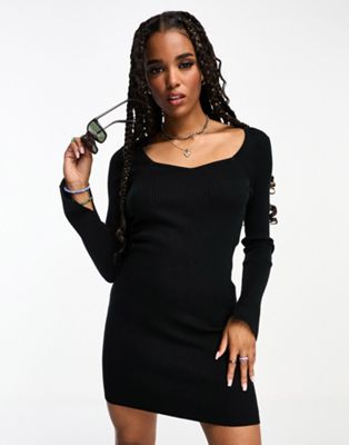 Hollister sweetheart neckline knitted mini dress in black - ASOS Price Checker