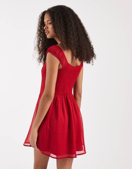Hollister - Robe courte en mousseline à encolure carrée - Rouge, 4 de 4