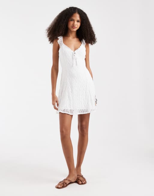 Hollister - Robe courte fluide nouée devant avec dentelle - Blanc, 2 de 4