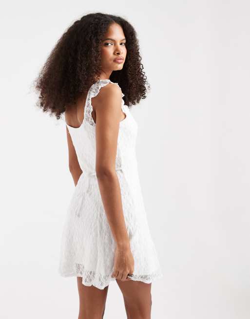 Hollister - Robe courte fluide nouée devant avec dentelle - Blanc, 3 de 4