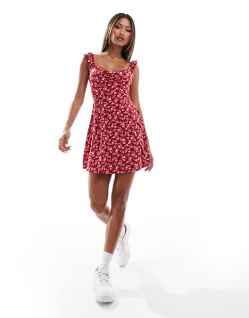 Hollister Robe jupe short courte a fleurs Rouge ASOS