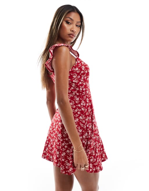 Hollister Robe jupe short courte a fleurs Rouge ASOS