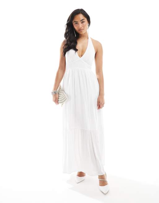Hollister - Robe longue dos nu fendue - Blanc