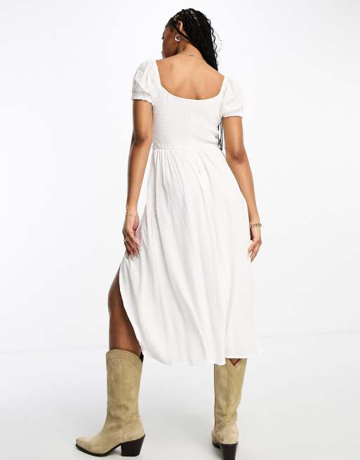 Hollister - Robe mi-longue à manches bouffantes avec fente - Blanc, 4 de 4