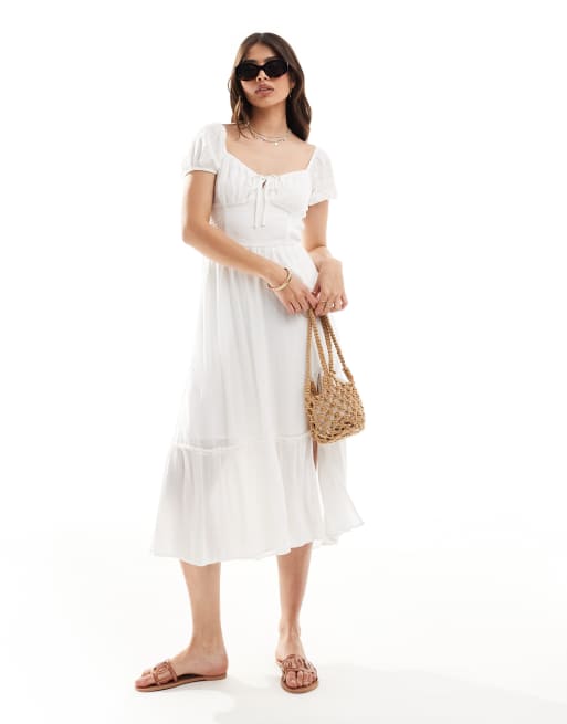 Hollister - Robe mi-longue avec côtés à smocks et fente - Blanc, 3 de 4