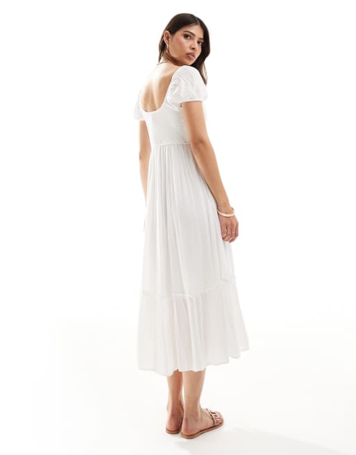 Hollister - Robe mi-longue avec côtés à smocks et fente - Blanc, 4 de 4