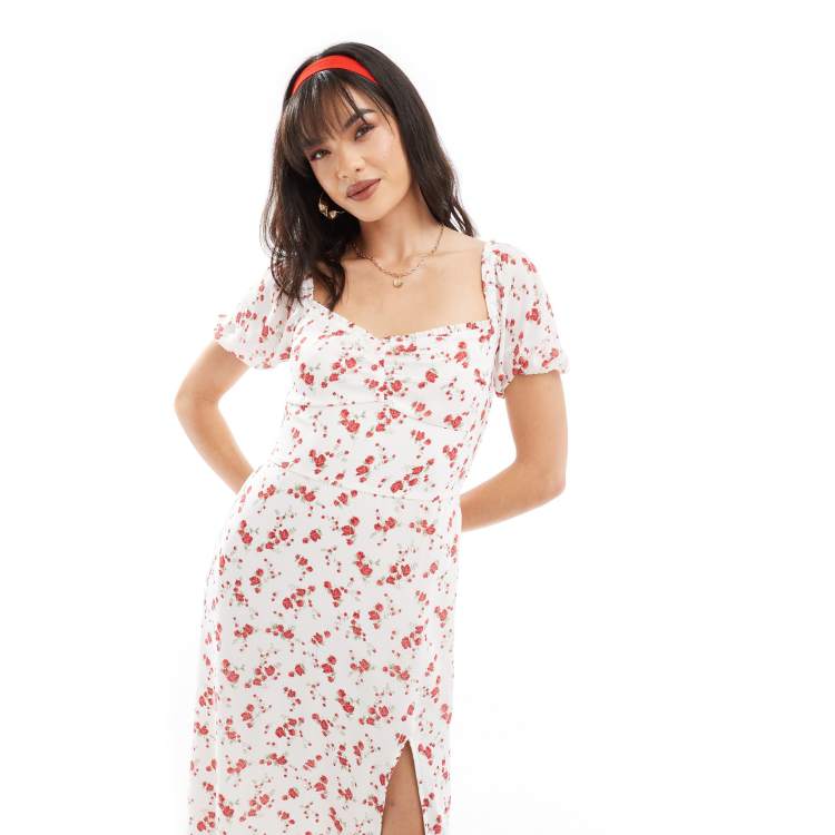 Hollister Robe mi longue fendue a fleurs Blanc ASOS