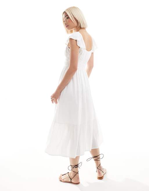 Hollister - Robe mi-longue fendue tendance folk à manches courtes - Blanc, 2 de 4