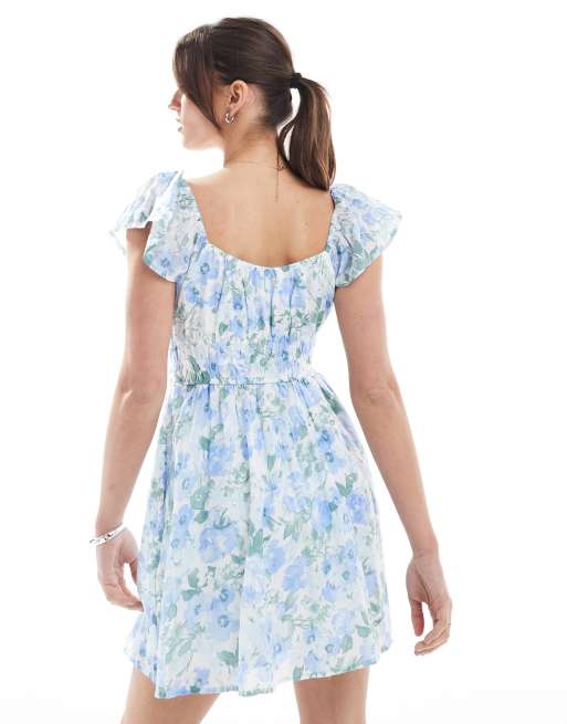 Hollister - Robe patineuse courte à manches courtes et taille froncée - Imprimé fleurs, 3 de 4