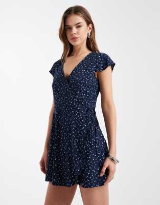 Hollister - Robe portefeuille courte à manches courtes - Bleu marine